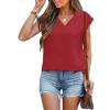imageANRABESS Women Tops Cap Sleeve Textured Dressy Casual V Neck Shirts 2025 Summer Business Work Blouses OutfitsRed