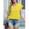 imageANRABESS Women Tops Cap Sleeve Textured Dressy Casual V Neck Shirts 2025 Summer Business Work Blouses OutfitsYellow