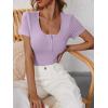 imageANRABESS Womens 2025 Summer Short Sleeve Tops Ribbed Knit Henley Button Up Slim Fit Basic Casual T Shirts Blouse Fall OutfitsPurple