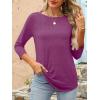 imageANRABESS Womens 34 Length Sleeve Tops 2025 Summer Tee TShirts Boat Neck Tunic Travel Basic Blouses Fall Fashion ClothesFuchsia