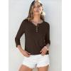 imageANRABESS Womens 34 Sleeve Tops Henley Shirts Casual Trendy Button T Shirts 2025 Summer Basic TunicBrown