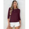 imageANRABESS Womens 34 Sleeve Tops Henley Shirts Casual Trendy Button T Shirts 2025 Summer Basic TunicBurgundy