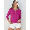 imageANRABESS Womens 34 Sleeve Tops Henley Shirts Casual Trendy Button T Shirts 2025 Summer Basic TunicHot Pink
