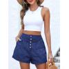 imageANRABESS Womens Denim Shorts Summer Baggy High Waisted Flowy Wide Leg Buttons Pleated Casual Jean Shorts 2025 Fashion SkortsDark Blue