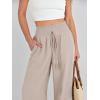 imageANRABESS Womens Linen Pants Summer Casual Palazzo Beach Pant Drawstring High Waist Wide Leg Trousers Vacation OutfitsApricot