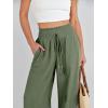 imageANRABESS Womens Linen Pants Summer Casual Palazzo Beach Pant Drawstring High Waist Wide Leg Trousers Vacation OutfitsDeep Green