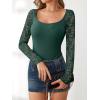 imageANRABESS Womens Long Sleeve Shirts Scoop Neck Lace Going Out Tops Slim Fit Rib Knit Casual Blouses 2025 Fall Fashion OutfitsDeep Green