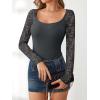 imageANRABESS Womens Long Sleeve Shirts Scoop Neck Lace Going Out Tops Slim Fit Rib Knit Casual Blouses 2025 Fall Fashion OutfitsDeep Grey