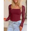 imageANRABESS Womens Long Sleeve Shirts Scoop Neck Lace Going Out Tops Slim Fit Rib Knit Casual Blouses 2025 Fall Fashion OutfitsDeep Red