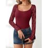 imageANRABESS Womens Long Sleeve Shirts Scoop Neck Lace Going Out Tops Slim Fit Rib Knit Casual Blouses 2025 Fall Fashion OutfitsDeep Red