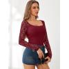 imageANRABESS Womens Long Sleeve Shirts Scoop Neck Lace Going Out Tops Slim Fit Rib Knit Casual Blouses 2025 Fall Fashion OutfitsDeep Red