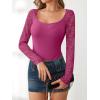 imageANRABESS Womens Long Sleeve Shirts Scoop Neck Lace Going Out Tops Slim Fit Rib Knit Casual Blouses 2025 Fall Fashion OutfitsHot Pink