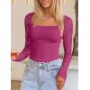 imageANRABESS Womens Long Sleeve Shirts Scoop Neck Lace Going Out Tops Slim Fit Rib Knit Casual Blouses 2025 Fall Fashion OutfitsHot Pink