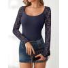 imageANRABESS Womens Long Sleeve Shirts Scoop Neck Lace Going Out Tops Slim Fit Rib Knit Casual Blouses 2025 Fall Fashion OutfitsNavy Blue