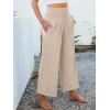 imageANRABESS Womens Pants Wide Leg High Waisted Palazzo Pants Summer Flowy Beach Lounge Casual Trousers with PocketsAlmond