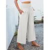 imageANRABESS Womens Pants Wide Leg High Waisted Palazzo Pants Summer Flowy Beach Lounge Casual Trousers with PocketsWhite