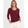 imageANRABESS Womens Tops 34 Sleeve V Neck Ribbed Knit Slim Fit Shirts Basic Tee 2025 Fall Outfits Casual Tshirt Fashion ClothesDeep Red