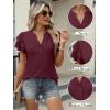 imageANRABESS Womens Tops Dressy Casual Ruffle Short Sleeve V Neck Blouses Summer Button Down Business Work Elegant ShirtsBurgundy