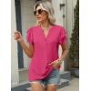 imageANRABESS Womens Tops Dressy Casual Ruffle Short Sleeve V Neck Blouses Summer Button Down Business Work Elegant ShirtsHot Pink