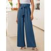 imageANRABESS Womens Wide Leg Palazzo Pants Belted High Waisted Business Casual Flowy Long Trousers with PocketsDeep Bule