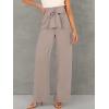 imageANRABESS Womens Wide Leg Palazzo Pants Belted High Waisted Business Casual Flowy Long Trousers with PocketsLight Khaki