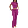 imageANRABESS Lounge Sets for Women 2 Piece Foldover Yoga Flare Leggings Pants Crop Tops Casual Y2K Outfits Matching Tracksuit SetHot Pink