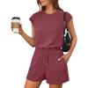 imageANRABESS Rompers for Women Summer 2025 Casual Cap Sleeve Crewneck Drawstring One Piece Jumpsuit Outfits with PocketsBurgundy