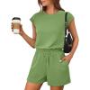 imageANRABESS Rompers for Women Summer 2025 Casual Cap Sleeve Crewneck Drawstring One Piece Jumpsuit Outfits with PocketsGrass