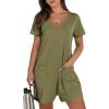 imageANRABESS Rompers for Women Summer Casual Short Sleeve Jumpsuits V Neck Loose Fit One Piece Outfits with Pockets 2025 ClothesArmy Green