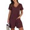 imageANRABESS Rompers for Women Summer Casual Short Sleeve Jumpsuits V Neck Loose Fit One Piece Outfits with Pockets 2025 ClothesBurgundy
