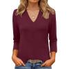 imageANRABESS Women 34 Length Sleeve Tops V Neck Basic Dressy Casual Business Tunic Tee Shirts 2025 Fall Summer Trendy OutfitsBurgundy