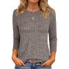 imageANRABESS Women 34 Sleeve Length Shirts 2025 Fall Lightweight Sweaters Loose Fit Ribbed Knit Casual Soft Layering TopsCool Ash Brown
