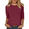 imageANRABESS Women Dressy Casual Blouse 34 Long Sleeve T Shirts Pleated Round Neck Business Work Tunic Tops 2025 Fall OutfitsWine Red