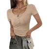 imageANRABESS Womens 2025 Summer Short Sleeve Tops Ribbed Knit Henley Button Up Slim Fit Basic Casual T Shirts Blouse Fall OutfitsApricot
