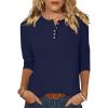 imageANRABESS Womens 34 Sleeve Tops Henley Shirts Casual Trendy Button T Shirts 2025 Summer Basic TunicDark Blue