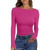 imageANRABESS Womens Boat Neck Long Sleeve Shirts Rib Knit Slim Fitting Tops Basic Tees 2025 Casual Comfy Fall Outfits ClothesHot Pink