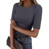imageANRABESS Womens Half Sleeve Crewneck Tops Ribbed Knit Slim Fit Shirts Basic Tee 2025 Spring Summer Dressy Casual TShirtsDeep Grey