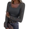 imageANRABESS Womens Long Sleeve Shirts Scoop Neck Lace Going Out Tops Slim Fit Rib Knit Casual Blouses 2025 Fall Fashion OutfitsDeep Grey