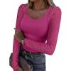 imageANRABESS Womens Long Sleeve Shirts Scoop Neck Lace Going Out Tops Slim Fit Rib Knit Casual Blouses 2025 Fall Fashion OutfitsHot Pink
