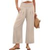 imageANRABESS Womens Pants Wide Leg High Waisted Palazzo Pants Summer Flowy Beach Lounge Casual Trousers with PocketsAlmond