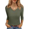 imageANRABESS Womens Tops 34 Sleeve V Neck Ribbed Knit Slim Fit Shirts Basic Tee 2025 Fall Outfits Casual Tshirt Fashion ClothesArmy Green