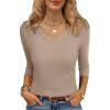 imageANRABESS Womens Tops 34 Sleeve V Neck Ribbed Knit Slim Fit Shirts Basic Tee 2025 Fall Outfits Casual Tshirt Fashion ClothesLight Camel