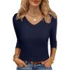 imageANRABESS Womens Tops 34 Sleeve V Neck Ribbed Knit Slim Fit Shirts Basic Tee 2025 Fall Outfits Casual Tshirt Fashion ClothesNavy Blue