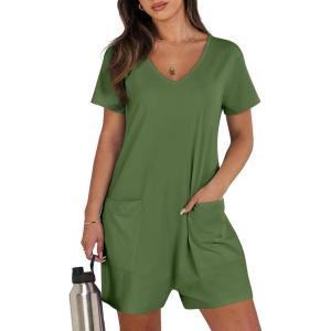 imageANRABESS Rompers for Women Summer Casual Short Sleeve Jumpsuits V Neck Loose Fit One Piece Outfits with Pockets 2025 ClothesGreen