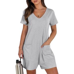 imageANRABESS Rompers for Women Summer Casual Short Sleeve Jumpsuits V Neck Loose Fit One Piece Outfits with Pockets 2025 ClothesGrey