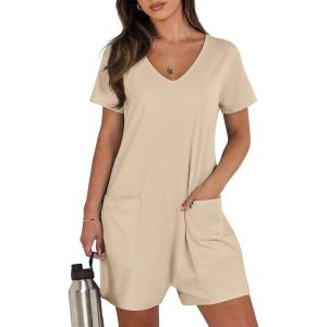 imageANRABESS Rompers for Women Summer Casual Short Sleeve Jumpsuits V Neck Loose Fit One Piece Outfits with Pockets 2025 ClothesKhaki