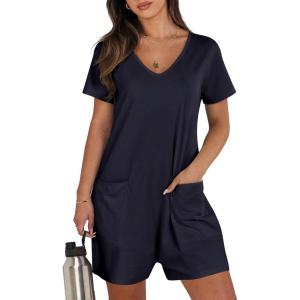 imageANRABESS Rompers for Women Summer Casual Short Sleeve Jumpsuits V Neck Loose Fit One Piece Outfits with Pockets 2025 ClothesNavy Blue