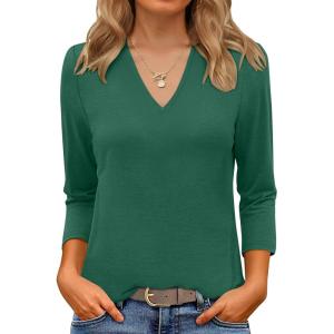 imageANRABESS Women 34 Length Sleeve Tops V Neck Basic Dressy Casual Business Tunic Tee Shirts 2025 Fall Summer Trendy OutfitsDeep Green