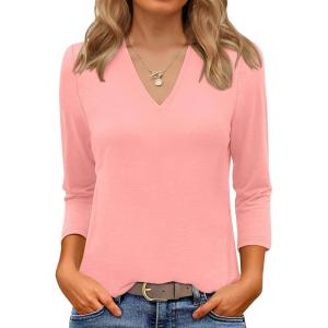 imageANRABESS Women 34 Length Sleeve Tops V Neck Basic Dressy Casual Business Tunic Tee Shirts 2025 Fall Summer Trendy OutfitsPink