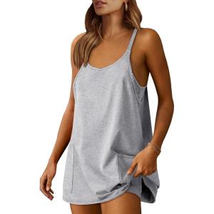 imageANRABESS Women Athletic Dress Summer Tennis Workout Active Sports Mini Romper Dress Built in Shorts Travel Vacation ClothesHeather Gray